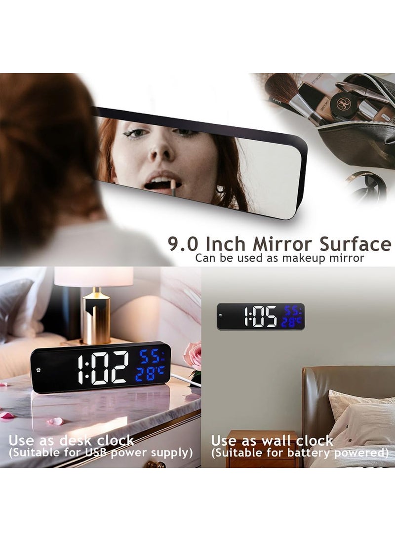 Deoxys - Deoxys Electronic Clock Wall Mounted Mirror Large Digital LED Clock Portable Bedroom Alarm Clock for Beside Large Screen Plug in Clock Alarm Clock for Office Bedroom Home - Image 1