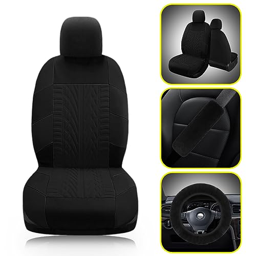 JINGSEN 17 Car Seat Cover Full Set for Women,Universal Car Seat Cover,Plush Steering Wheel Cover,Fluffy Soft Wool Handbrake Gear,Suspension Accessories Full SUV((Patterned Black - Image 3