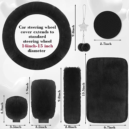 JINGSEN 17 Car Seat Cover Full Set for Women,Universal Car Seat Cover,Plush Steering Wheel Cover,Fluffy Soft Wool Handbrake Gear,Suspension Accessories Full SUV((Patterned Black - Image 2