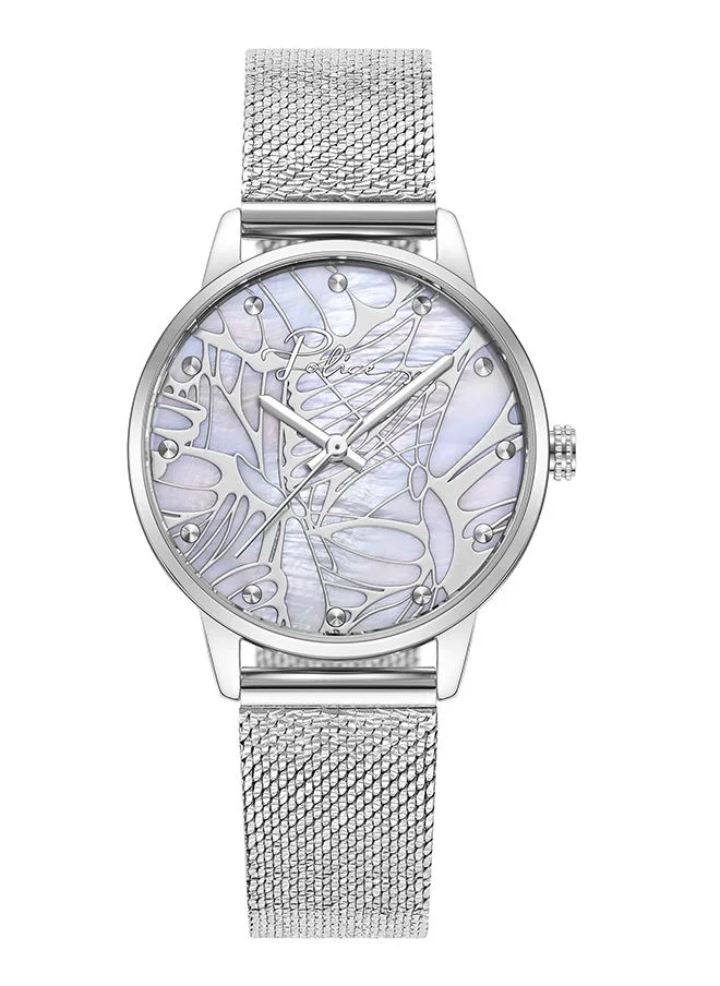 بوليس Camii Watch For Women White Mother Of Pearl Dial And Silver Mesh Bracelet