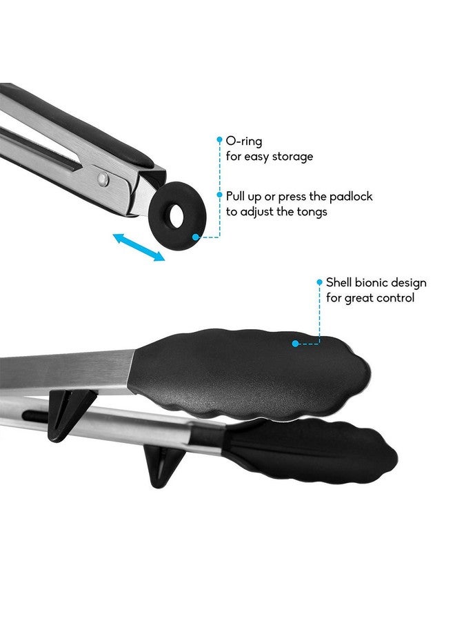 Baskety ملاقط مطبخ من الفولاذ المقاوم للصدأ غير لاصقة وقوية من باسكتي (أسود، 9 بوصات) - Image 3