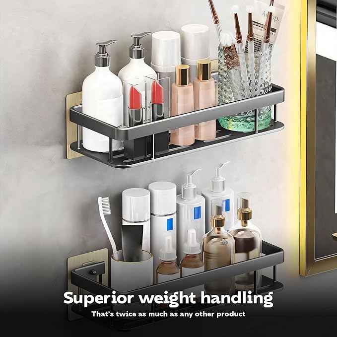 RACKORA Bathroom Stainless Steel Organiser Without Drill | Kitchen Organizer Rack | No Drill Wall Shelves | Bathroom Holder | Bathroom Rack | Stainless Steel Storage Shelf (Pack of 2, Black) - Image 5