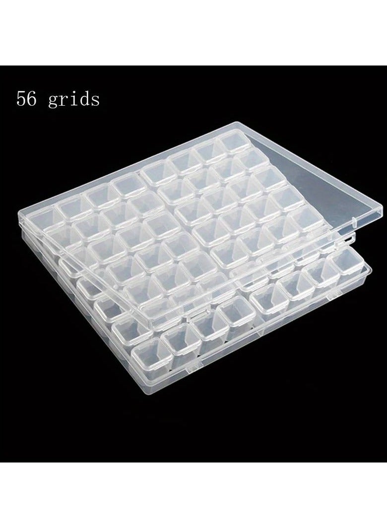 صندوق تخزين بلاستيك متعدد الاستخدام لتنظيم المجوهرات 56 شبكه مقسم لشبكات 4*7 من الداخل من أجل أدوات مجوهرات الخرز17.5 * 11 * 2.7 سم - Image 3
