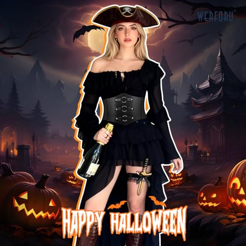 WERFORU Women Wide Corset Elastic Belt Thick Vintage Ladies Costume Waspie Waist Belt for Halloween, Black, Suit Waist Size 26-30 Inches - Image 2