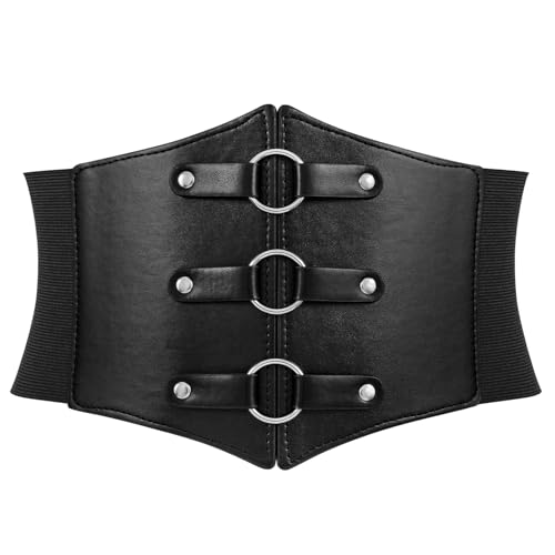 WERFORU Women Wide Corset Elastic Belt Thick Vintage Ladies Costume Waspie Waist Belt for Halloween, Black, Suit Waist Size 26-30 Inches - Image 1