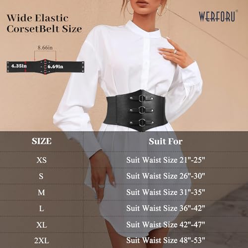WERFORU Women Wide Corset Elastic Belt Thick Vintage Ladies Costume Waspie Waist Belt for Halloween, Black, Suit Waist Size 26-30 Inches - Image 3
