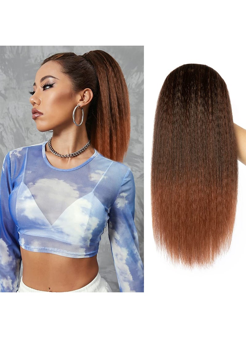 MODSIGHT Yaki Straight Ponytail Extension For Black Women 14 Inch Ombre Fluffy Thick Fake Ponytails Hair Piece Short Clip in Heat Resistant Synthetic Drawstring Ponytail for Black Women 1BT30 