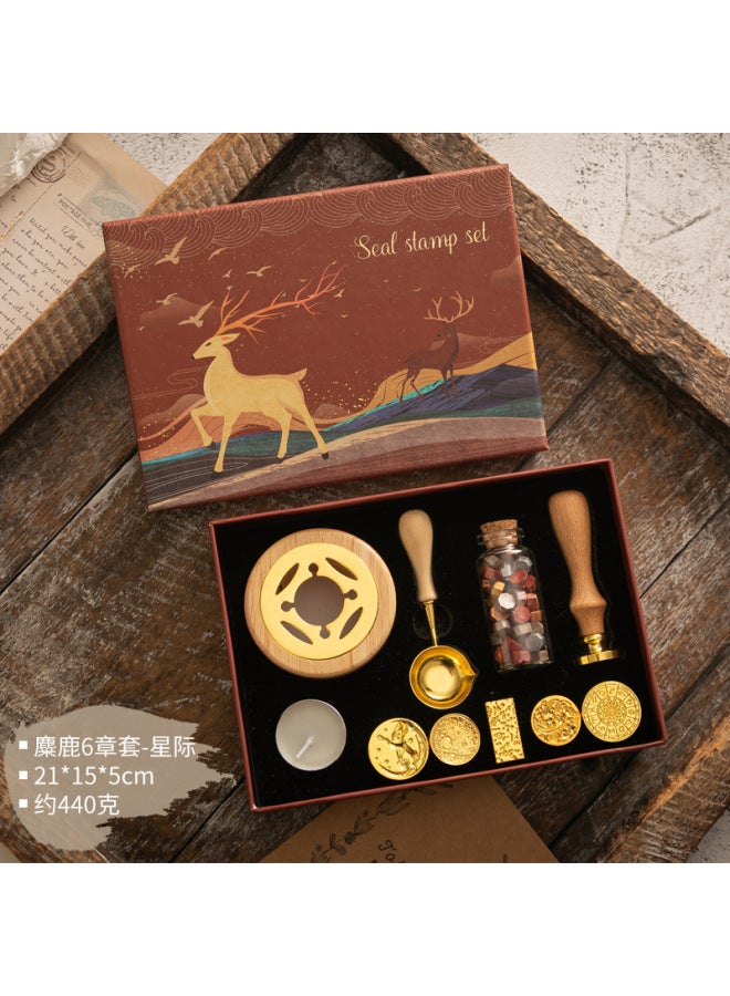 Autonomy Fire Paint Seal Set Vintage Elk Gift Box Fire Paint Oven Seal Small Round Wax Set Wooden Handle Fire Paint Set - Image 1