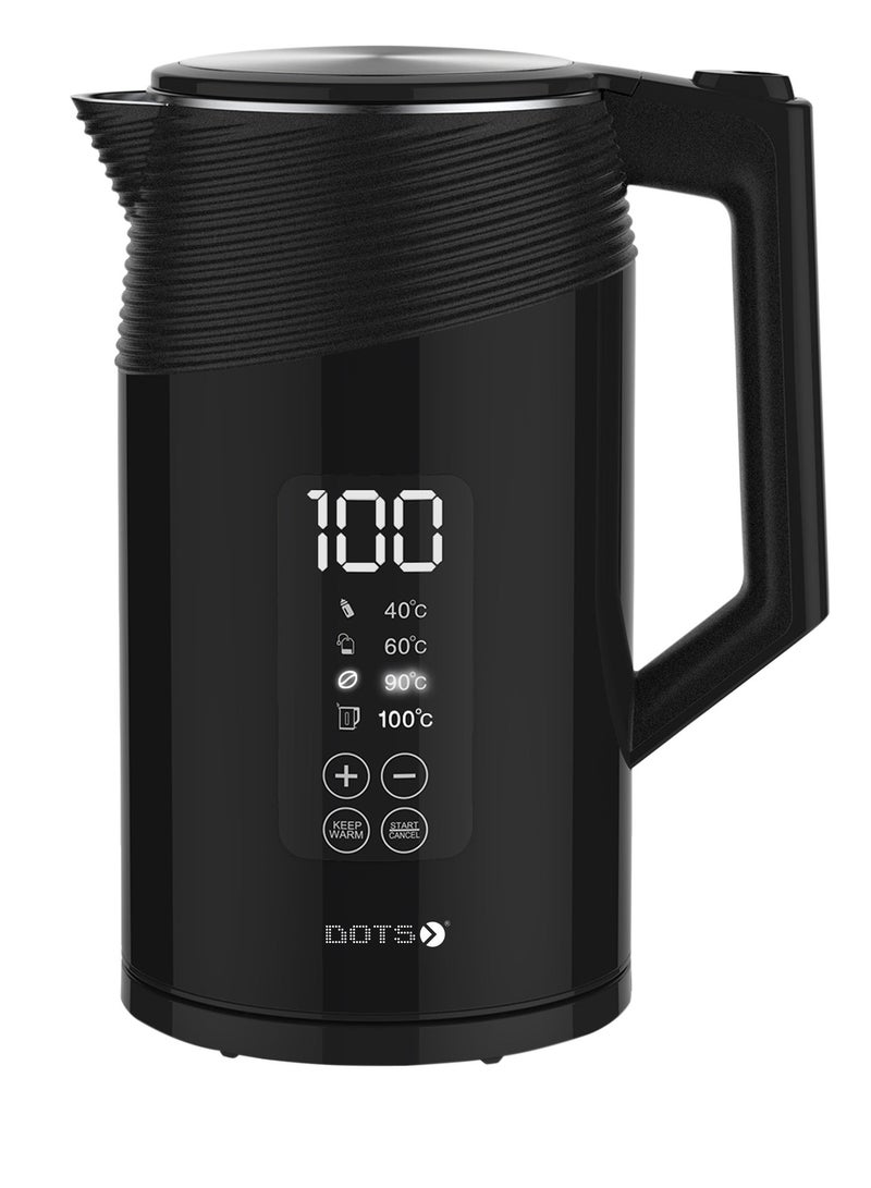 دوتس غلاية من الفولاذ المقاوم للصدأ بشاشة عرض رقمية ذكية من دوتس غلاية من الفولاذ المقاوم للصدأ سعة 1.7 لتر بقوة 2200 واط، هيكل داخلي بارد الملمس، أسود - Image 2