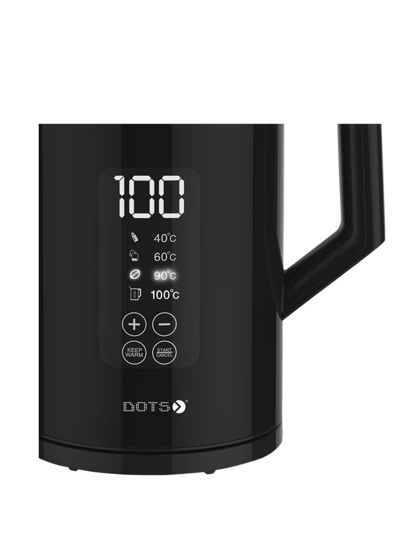 دوتس غلاية من الفولاذ المقاوم للصدأ بشاشة عرض رقمية ذكية من دوتس غلاية من الفولاذ المقاوم للصدأ سعة 1.7 لتر بقوة 2200 واط، هيكل داخلي بارد الملمس، أسود - Image 5