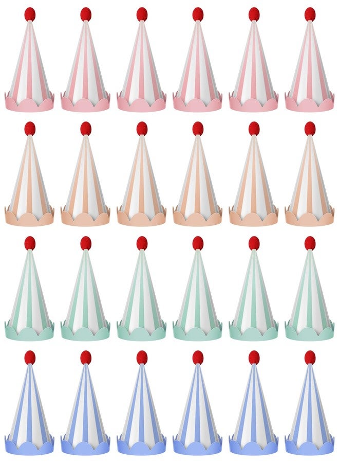 Jaloro 24 Pcs Cone Birthday Party Hats Colorful Cone Party Birthday Hats with Scalloped Edges and Pompom for Adults Assorted Celebration Christmas Decoration - Image 1