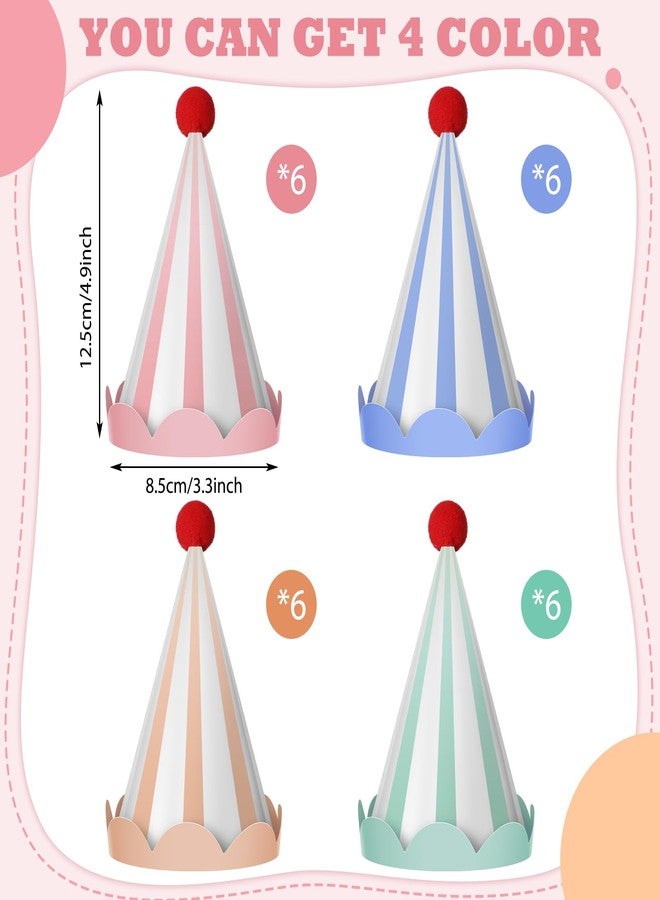 Jaloro 24 Pcs Cone Birthday Party Hats Colorful Cone Party Birthday Hats with Scalloped Edges and Pompom for Adults Assorted Celebration Christmas Decoration - Image 3