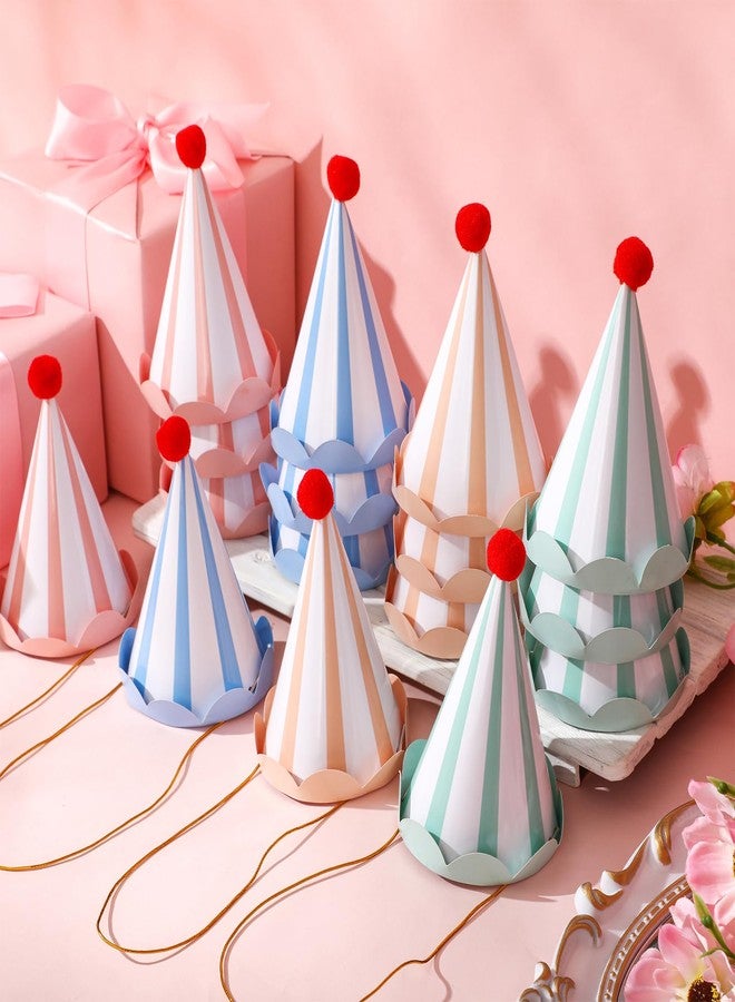 Jaloro 24 Pcs Cone Birthday Party Hats Colorful Cone Party Birthday Hats with Scalloped Edges and Pompom for Adults Assorted Celebration Christmas Decoration - Image 4