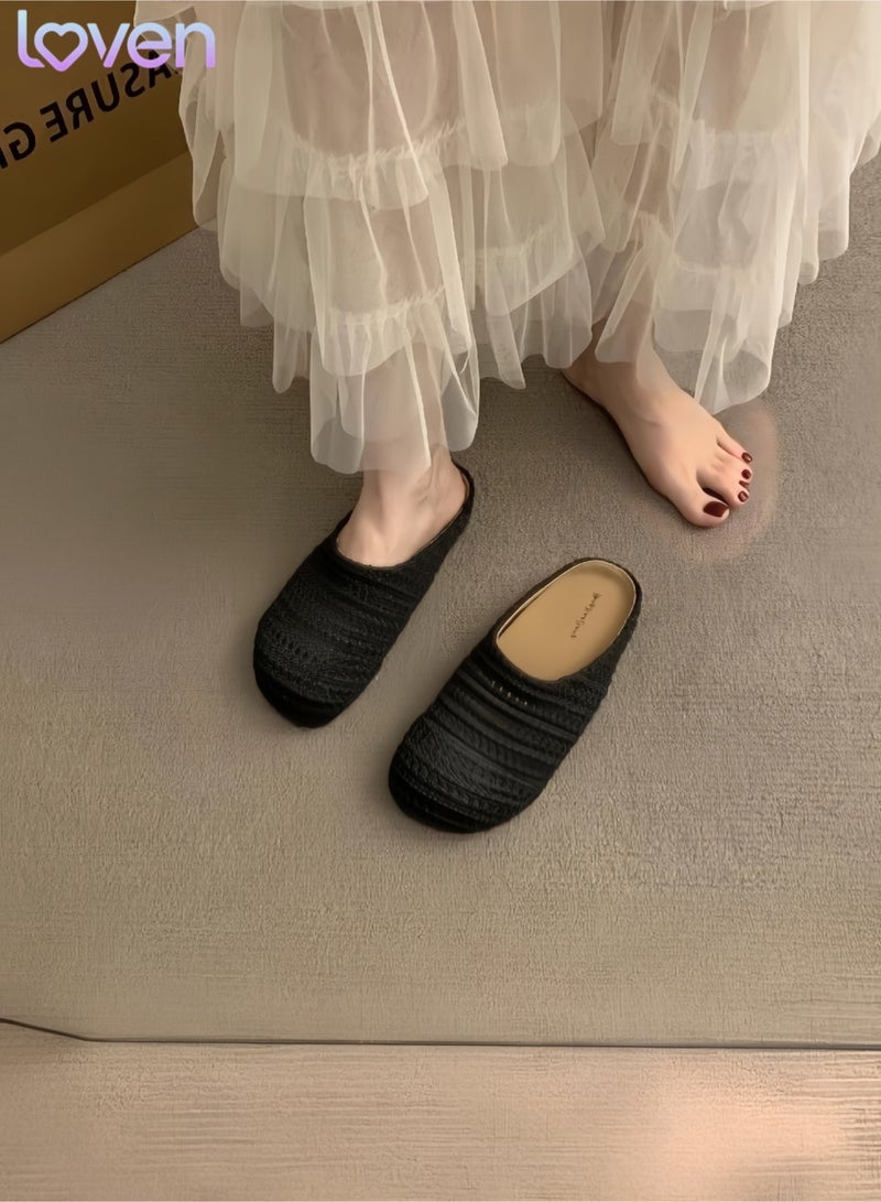 loven French-style, niche mesh openwork breathable half-closed toe slippers, suitable for both home and casual wear. - Image 3
