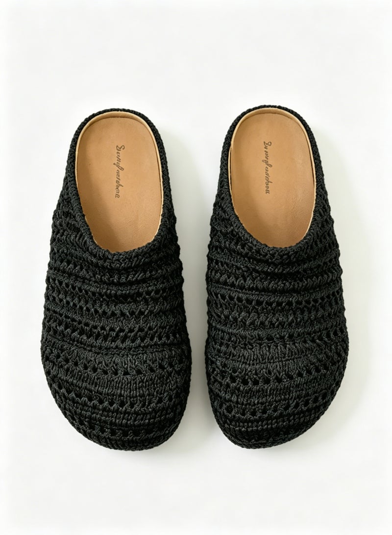 loven French-style, niche mesh openwork breathable half-closed toe slippers, suitable for both home and casual wear. - Image 1