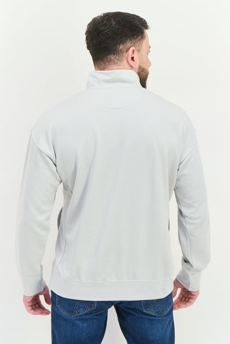 Established Redefining Essentials Men High Neck Long Sleeves Brand Logo Sweatshirt, Light Grey - Image 2