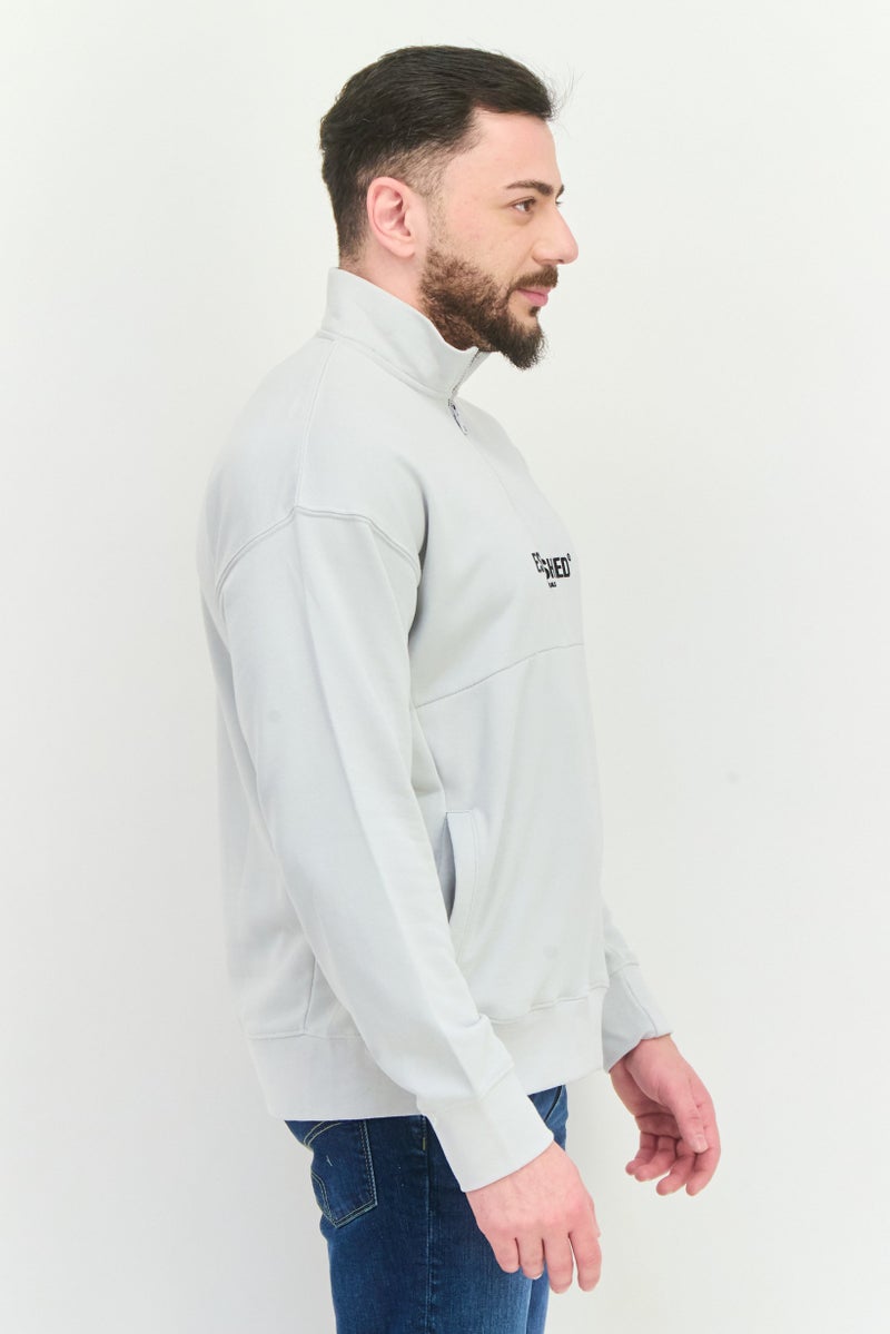 Established Redefining Essentials Men High Neck Long Sleeves Brand Logo Sweatshirt, Light Grey - Image 3