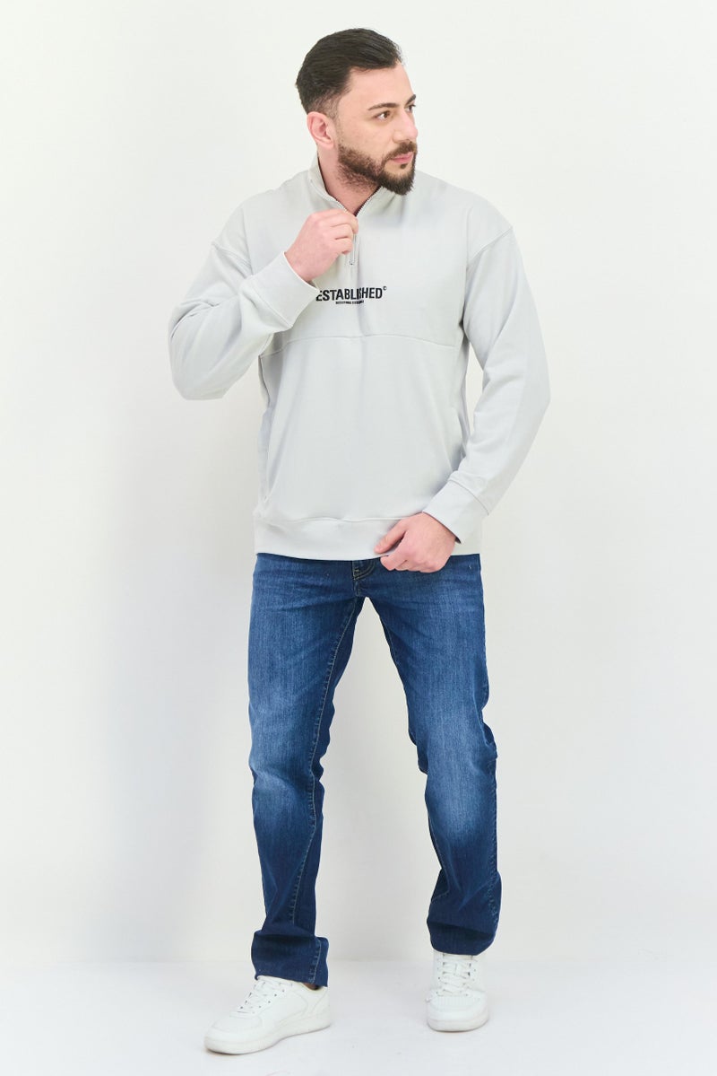 Established Redefining Essentials Men High Neck Long Sleeves Brand Logo Sweatshirt, Light Grey - Image 4
