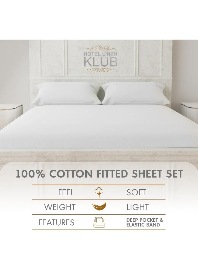 Hotel Linen Klub Hotel Linen Klub Luxury 100% Cotton 350TC Fitted Sheet Set - Ultra Soft & Breathable, Hypo Allergenic Premium Quality Bedding, Size: Queen 150x200+40cm deep pocket and 2pc Pillowcase 50 x75cm, White  - Image 3