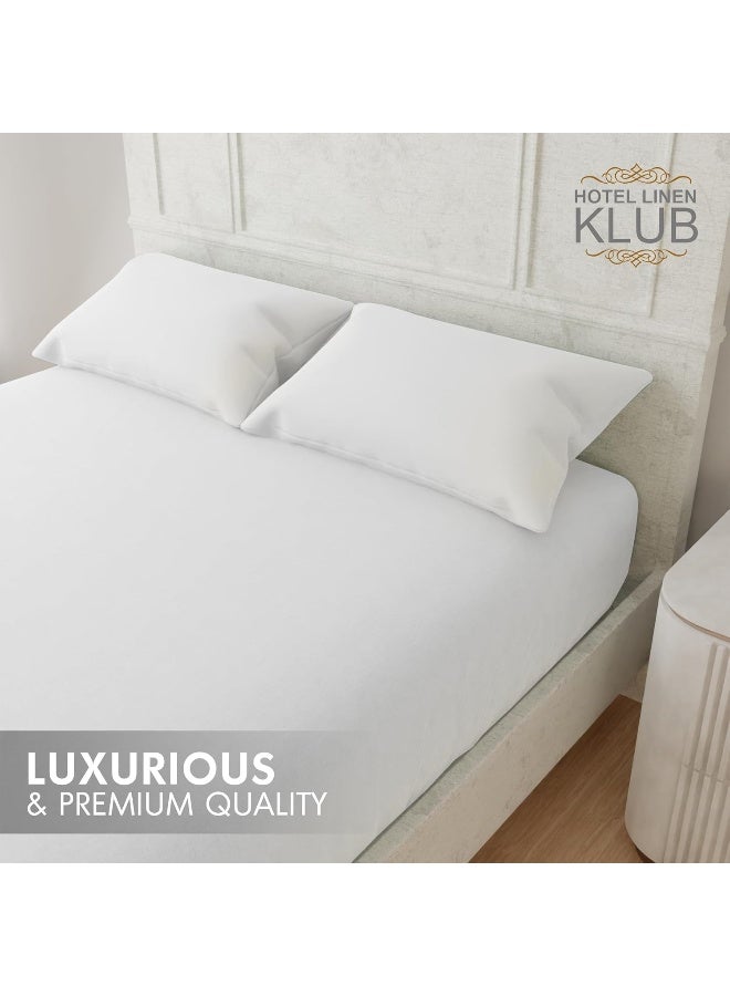 Hotel Linen Klub Hotel Linen Klub Luxury 100% Cotton 350TC Fitted Sheet Set - Ultra Soft & Breathable, Hypo Allergenic Premium Quality Bedding, Size: Queen 150x200+40cm deep pocket and 2pc Pillowcase 50 x75cm, White  - Image 5