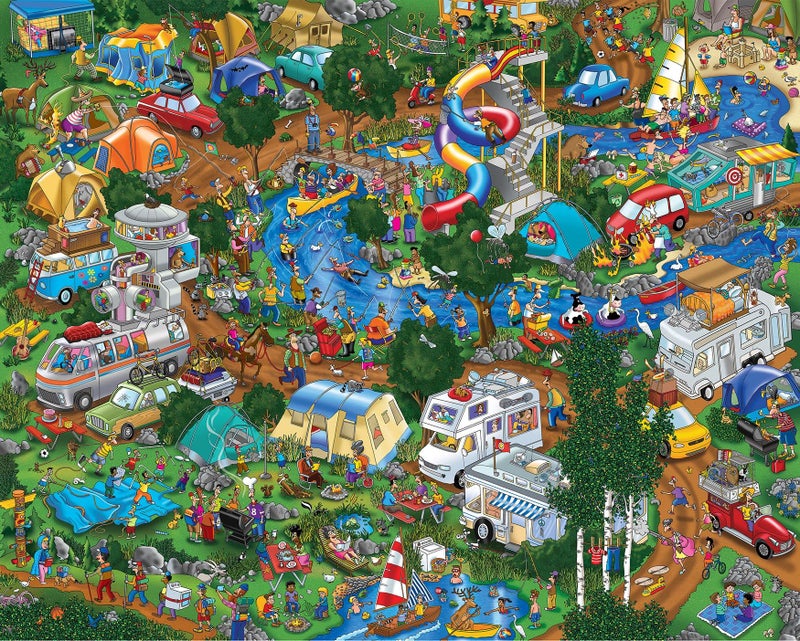 Springbok - Camping World - 1000 Piece Jigsaw Puzzle- Illustration Features Camping at It's Best - Image 1