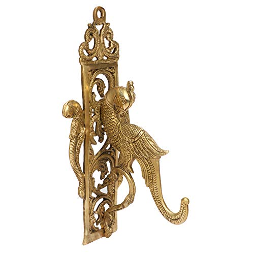 Kartique Brass Parrot Wall Bracket | Decorative Wall Hook for Hanging Lamps, Diyas, Temple Bells,Garlands | Home Decor Piece for Pooja Rooms, Living Spaces in Gold Color Height 10 Inch - Image 3