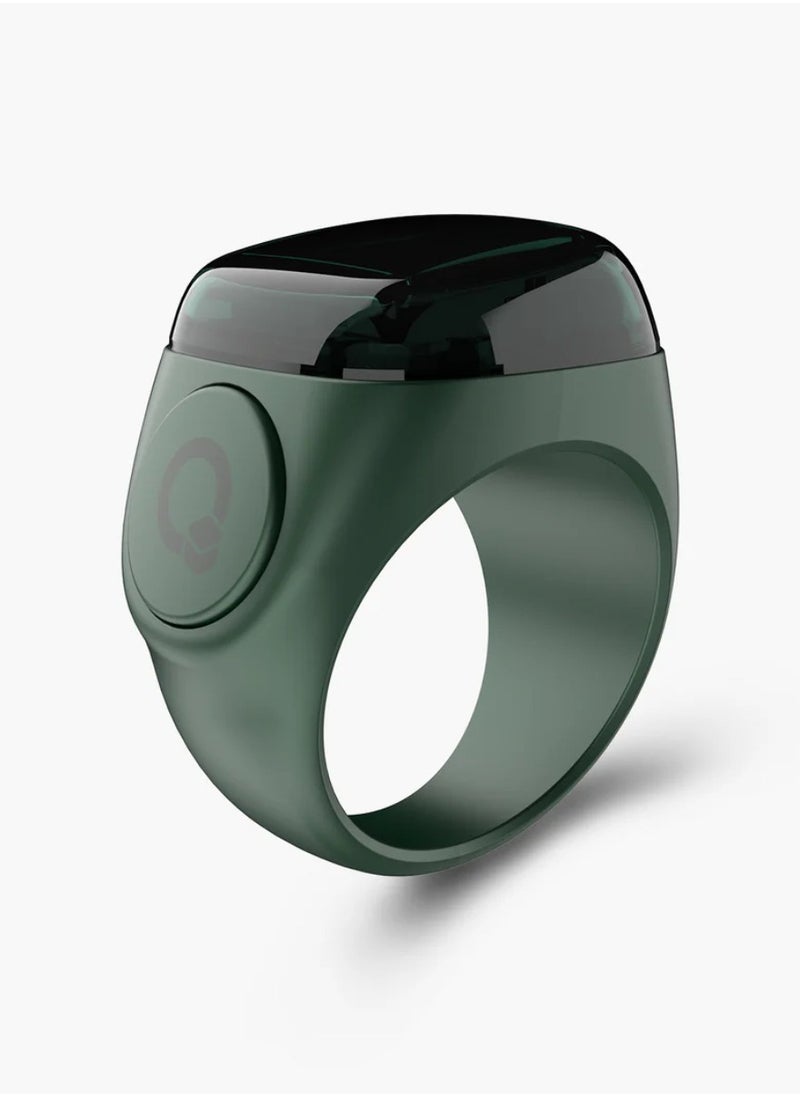 iQIBLA Smart Tasbih Zikr Ring Wide Display 1.5CM Powerful Battery Backup Upto 7 Days OLED Display Noor Smart Ring App Operated Tasbih Counter Prayer Reminder Technology Plastic 20MM Ring Green  - Image 1