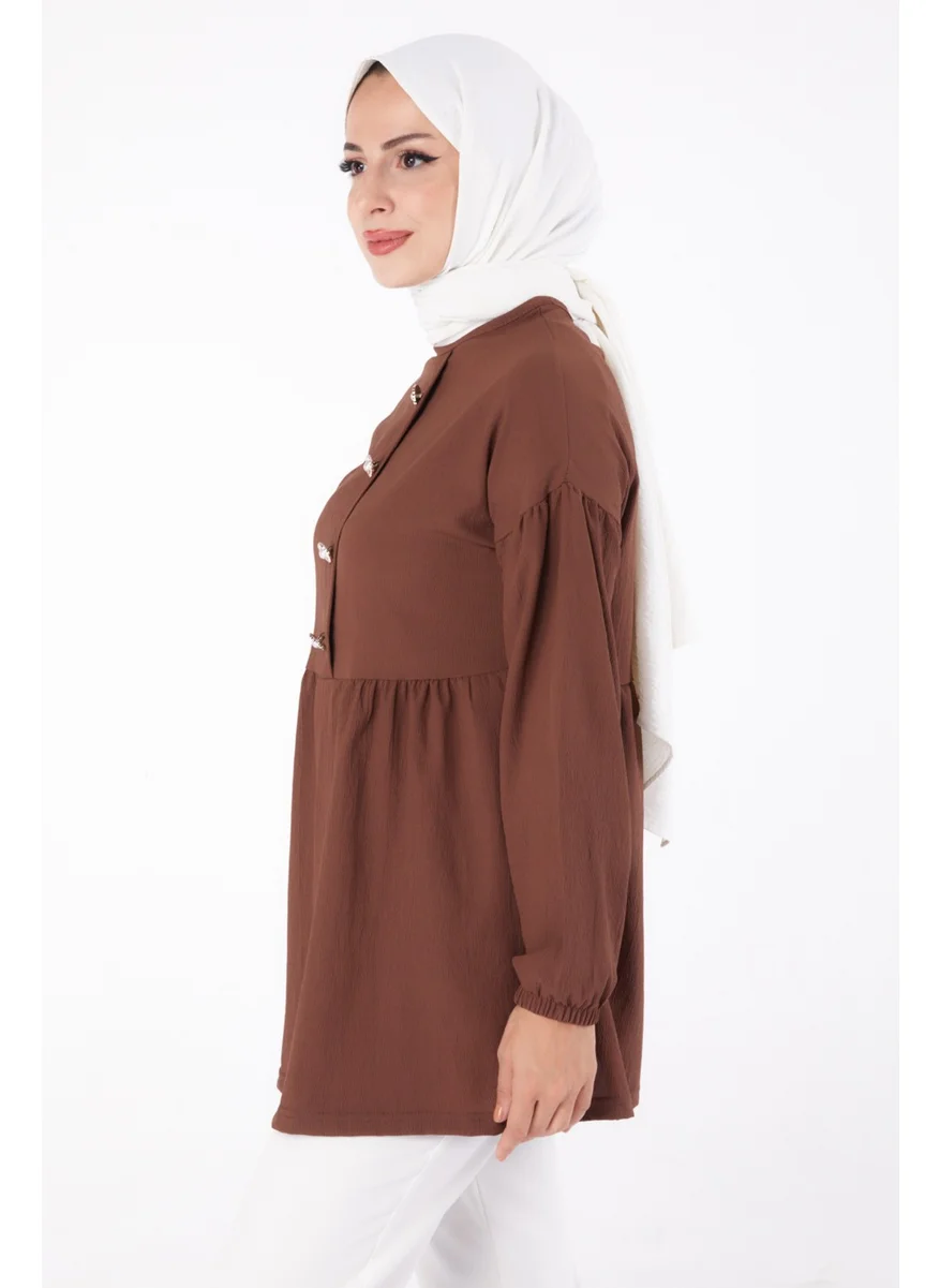 Tofisa Plain Crew Neck Women's Coffee Stone Tunic - 13294