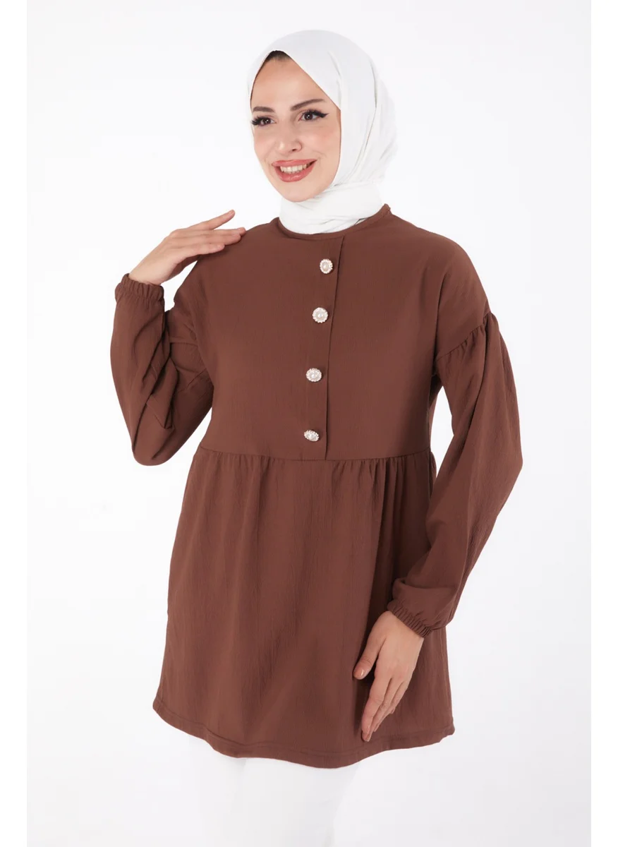 Tofisa Plain Crew Neck Women's Coffee Stone Tunic - 13294