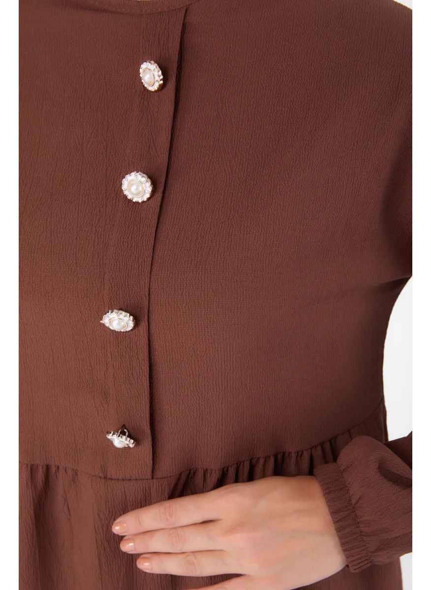 Tofisa Plain Crew Neck Women's Coffee Stone Tunic - 13294