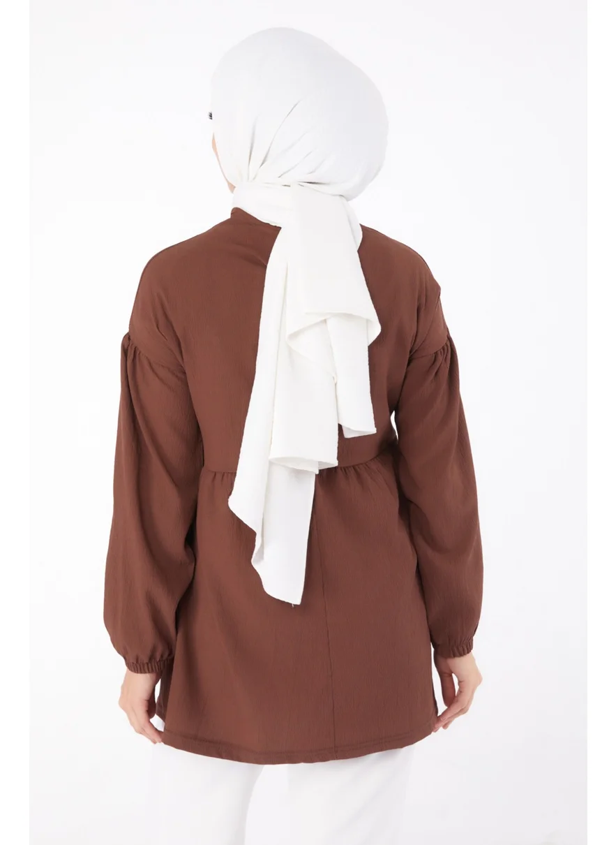 Tofisa Plain Crew Neck Women's Coffee Stone Tunic - 13294