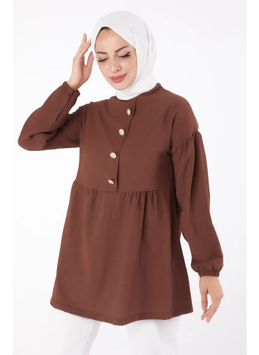 Tofisa Plain Crew Neck Women's Coffee Stone Tunic - 13294