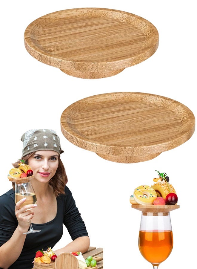 2PCS Wine Glass Charcuterie Topper, Bamboo Mini Charcuterie Boards, Wine Glass Covers To Keep Bugs Out, For Family Gatherings, Restaurants, Bars - Image 1