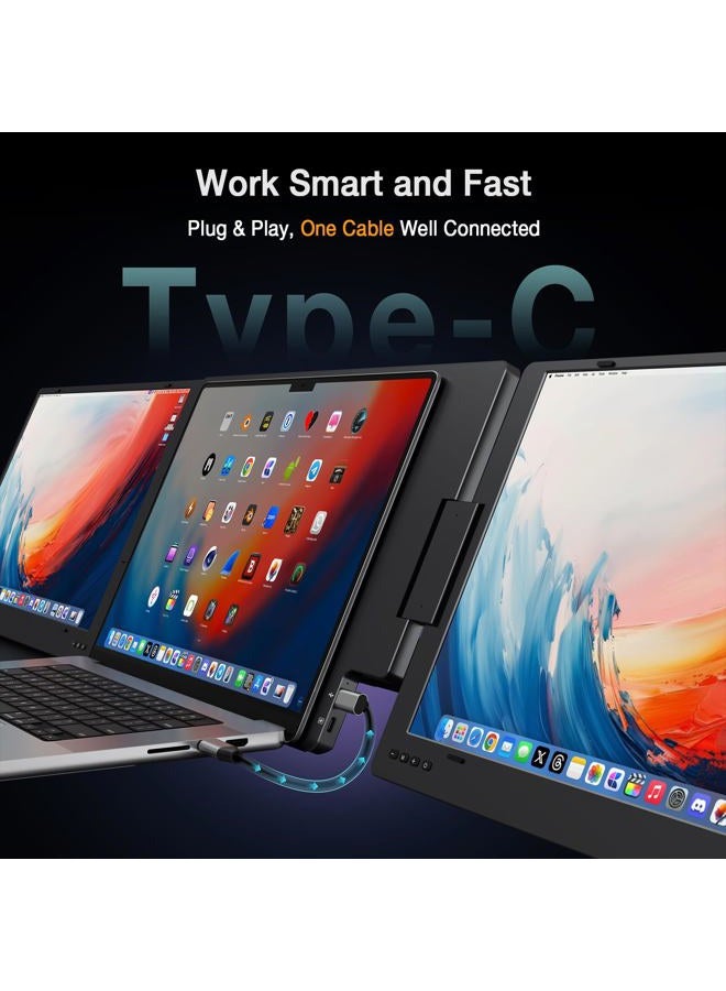 KYY 15.6" موسع شاشة اللابتوب، شاشة محمولة FHD IPS بدقة 1080P، شاشة ثلاثية بكابل USB-C، شاشة سفر مزدوجة لأجهزة اللابتوب من 12" إلى 17"، دوران 360° وحامل، X90D (يحتاج إلى برنامج تشغيل) - Image 3