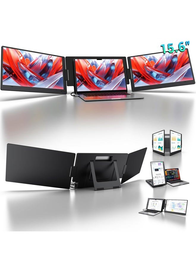15.6" Laptop Screen Extender, 1080P FHD IPS Portable Monitor, One Cable USB-C Triple Monitor, Dual Travel Screen for 12"-17'' Laptops, 360° Rotation & Kickstand,X90D (Driver Need)