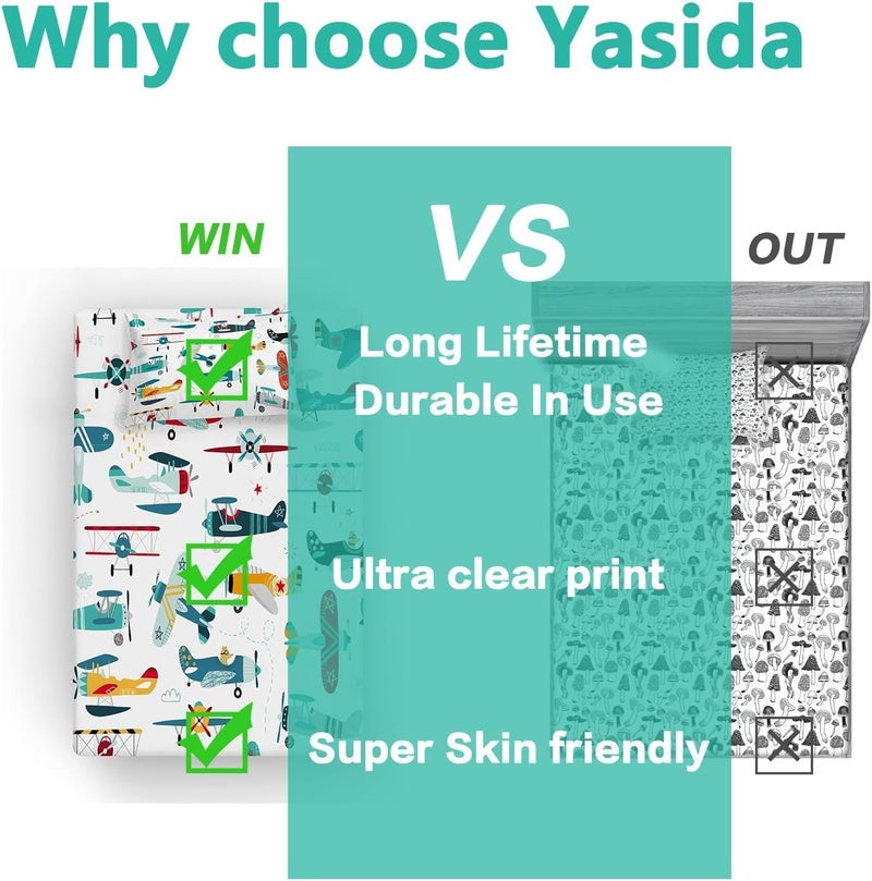 Yasida Airplane Twin Bed Sheets Kids Twin Bed Fitted Sheets and Pillowcases(1Fitted Sheet and 1Pillowcase) Twin Sheets Set Kids, Airplane Printed Bed Sheets for Girls or Boys - Image 4