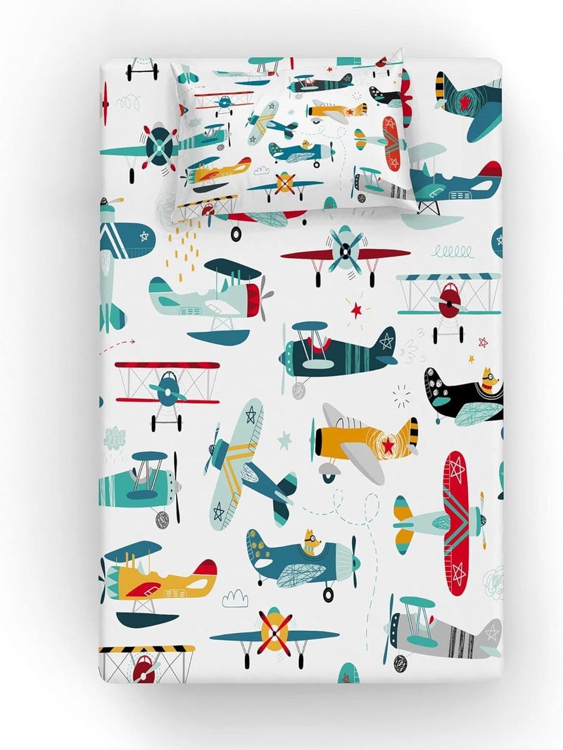 Yasida Airplane Twin Bed Sheets Kids Twin Bed Fitted Sheets and Pillowcases(1Fitted Sheet and 1Pillowcase) Twin Sheets Set Kids, Airplane Printed Bed Sheets for Girls or Boys - Image 3