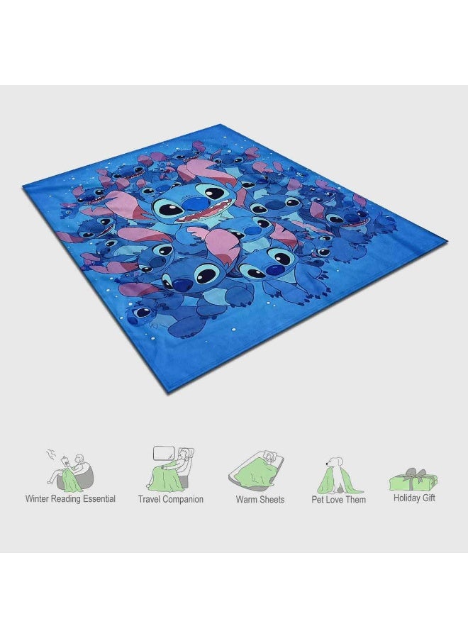 ديزني بطانية ديزني أصلية بترخيص ستيتش – بطانية فليس كبيرة باللون الأزرق فائقة النعومة 130×150 سم، خفيفة ودافئة، مثالية لغرفة النوم أو غرفة المعيشة أو الأريكة أو للسيارة أو للسفر العائلي والتخييم - Image 5