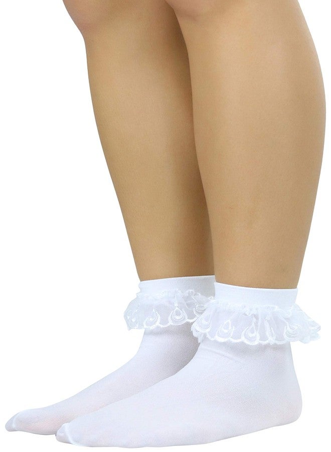 جوارب نسائية من الدانتيل والكشكشة من ToBeInStyle - أبيض - مقاس واحد - Image 3