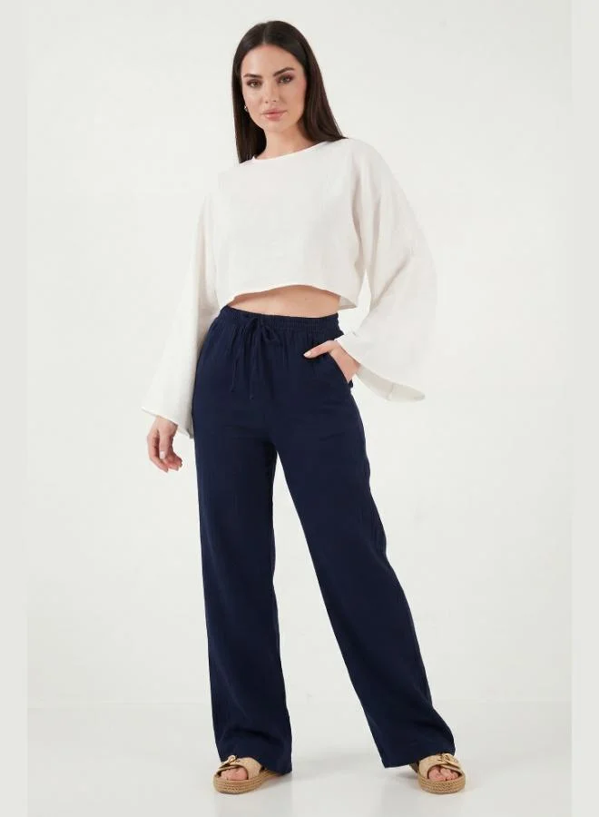 Lela  Lela Cotton Tie-Up Relaxed Fit High Waist Wide Leg Muslin Trousers Women's Pants 5866663 for Women | Best Price UAE