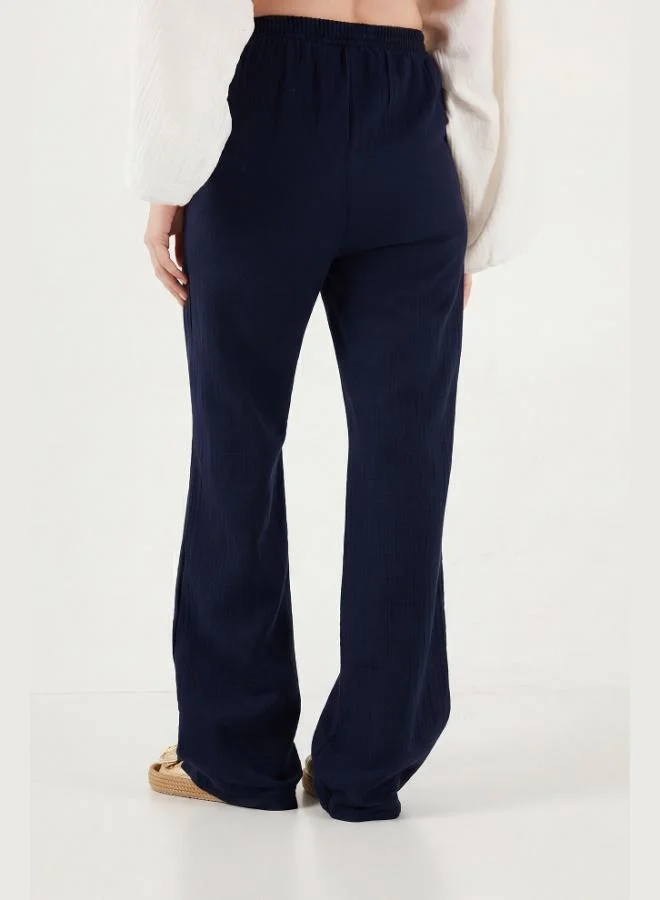 Lela  Lela Cotton Tie-Up Relaxed Fit High Waist Wide Leg Muslin Trousers Women's Pants 5866663 for Women | Best Price UAE