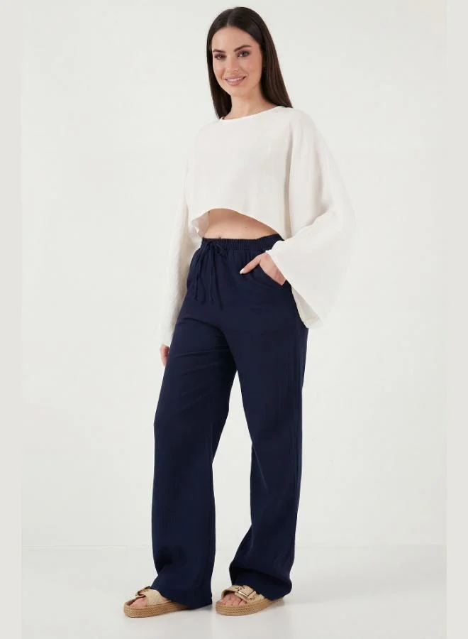Lela  Lela Cotton Tie-Up Relaxed Fit High Waist Wide Leg Muslin Trousers Women's Pants 5866663 for Women | Best Price UAE