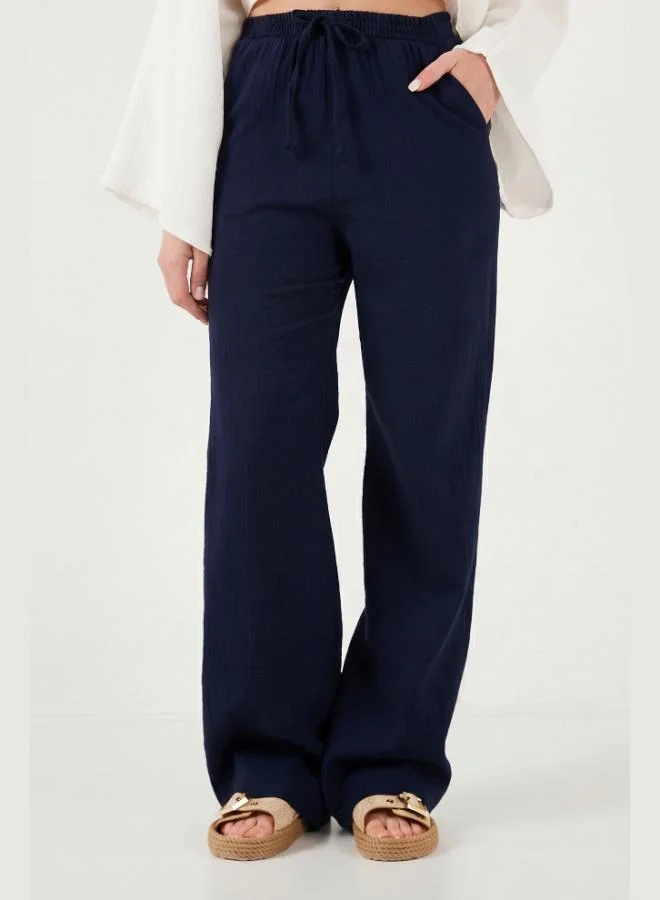 Lela  Lela Cotton Tie-Up Relaxed Fit High Waist Wide Leg Muslin Trousers Women's Pants 5866663 for Women | Best Price UAE