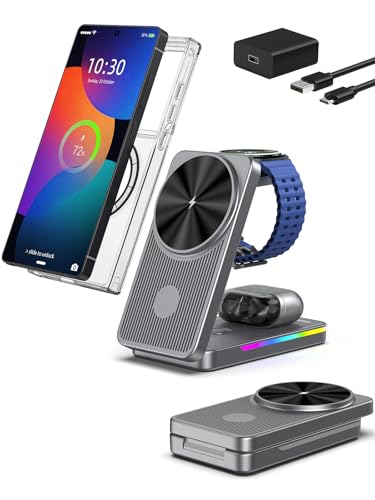 NeotrixQI Magnetic Wireless Charger for Samsung Galaxy S26 Ultra, 3 in 1 Wireless Charging Station for Samsung Watch 8, Travel Foldable MagSafe Charger Stand for Android S25 Ultra/Z Fold/Z Flip 7, Buds 4 Pro - Image 1