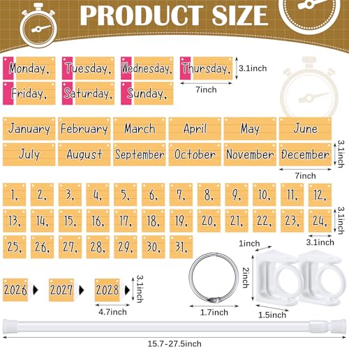 Chiisong Pencil Classroom Flip Calendar Classroom Bulletin Board Calendar Chart Set with 53 Date Cards and Hanging Adjustable Rod for Back to School Decor Supplies Teacher Preschool Must Haves - Image 3