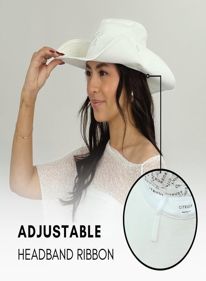 CITRUSY Trendy Cowboy Bucket Hat | Packable Cowgirl Western Hat | White, Black & Denim | Floppy Beach or Sunhat for Women or Men | Rodeo & Cowgirl Outfit Accessory | Adjustable One Size Fits Most (White) - Image 4