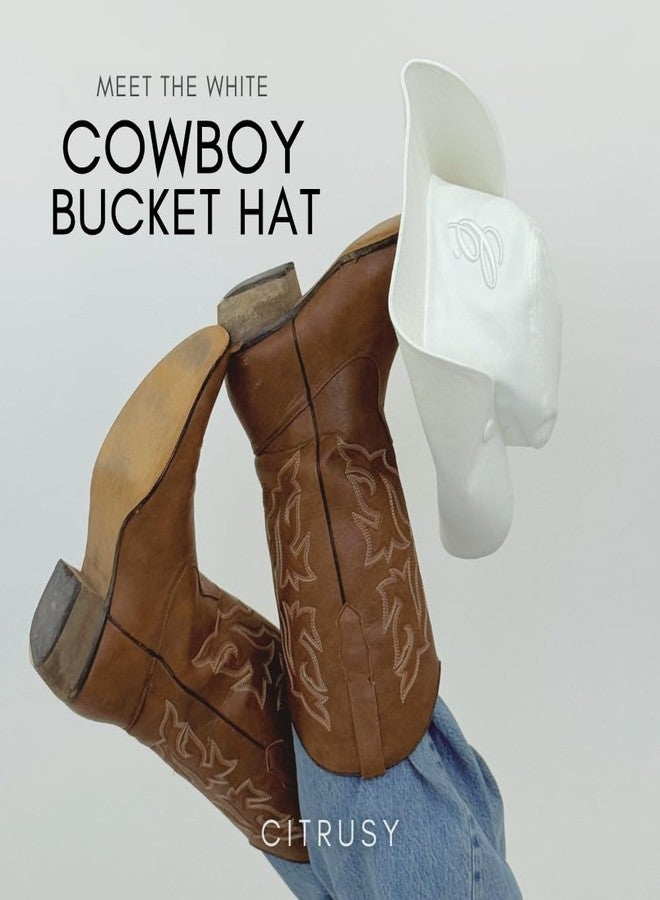 CITRUSY Trendy Cowboy Bucket Hat | Packable Cowgirl Western Hat | White, Black & Denim | Floppy Beach or Sunhat for Women or Men | Rodeo & Cowgirl Outfit Accessory | Adjustable One Size Fits Most (White) - Image 2