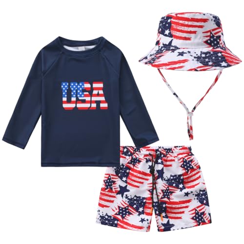 HDOBHIO Baby-Boys Toddler Long Sleeved Rashguard Swim Bathing Suit and Sun Hat Set USA 2-3T - Image 1