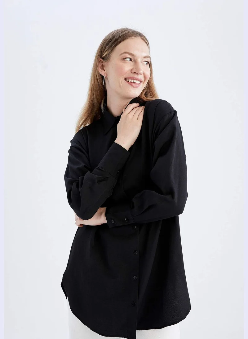 ديفاكتو Woman Relax Fit Shirt Neck Woven Long Sleeve Tunic