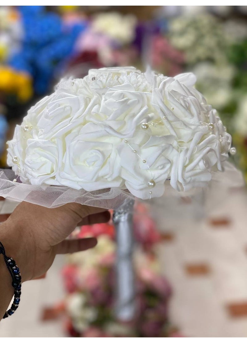 Generic Crystal Flowers Bouquet Artificial Silk Flowers For The Bride, Wedding Decoration Bouquet For The Bride, White Color  - Image 1